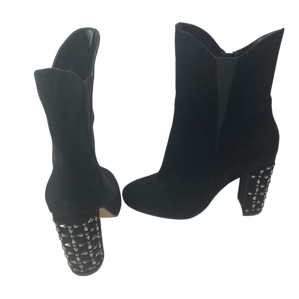 American Glamour Size 8 Badgley Mischka Studded Block Heel Bootie Black 4" Heel
